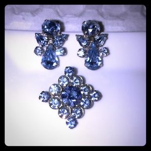 Vintage baby blue stone earrings with brooch.